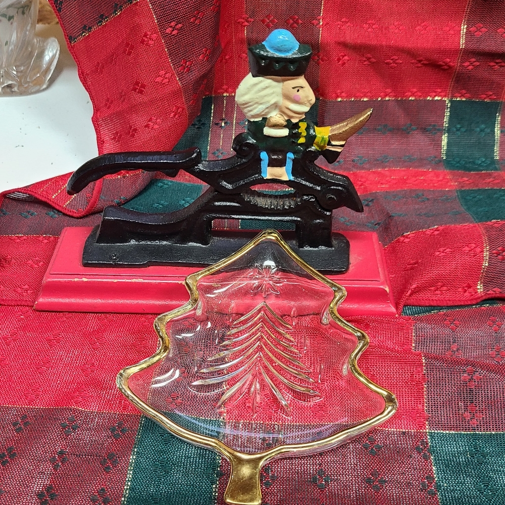 Vintage Nutcracker & Small Christmas Tree Dish